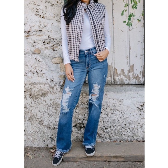Judy Blue Denim - NWT Judy Blue Jeans Sz 31  Mid Rise Straight Distressed Stretchy Relaxed